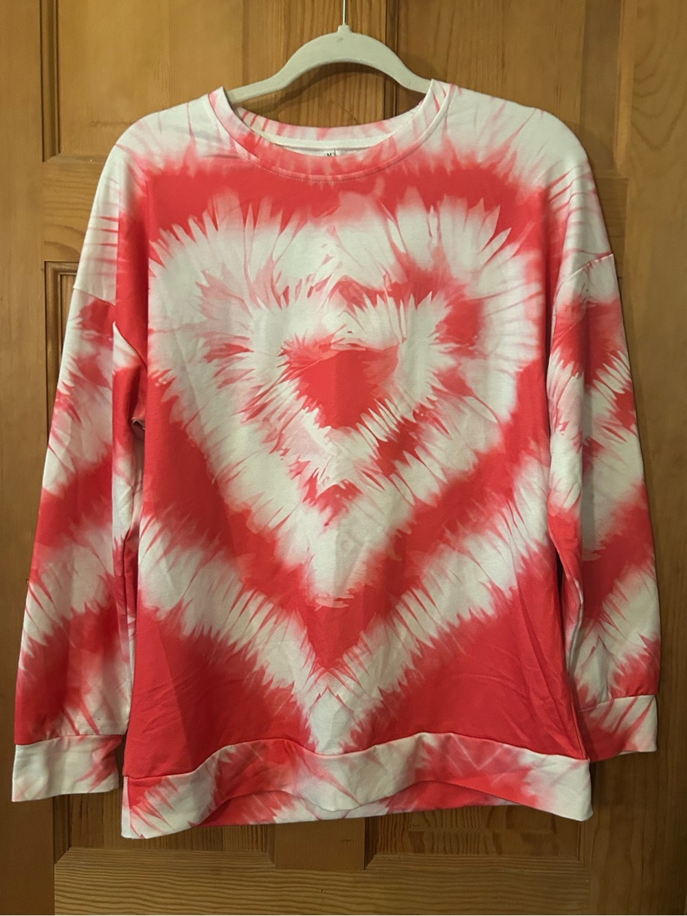 Tie-Dye Heart Crewneck Sweater - Pink/White